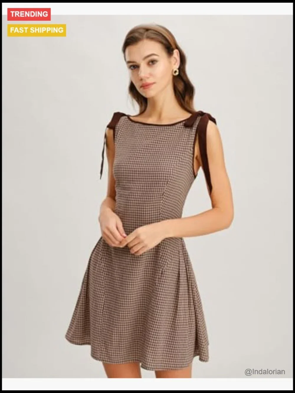 Women's Plaid Boat Neck A-Line Midi Dress - Vintage Fit & Flare Dress - Picture 4 of 7
